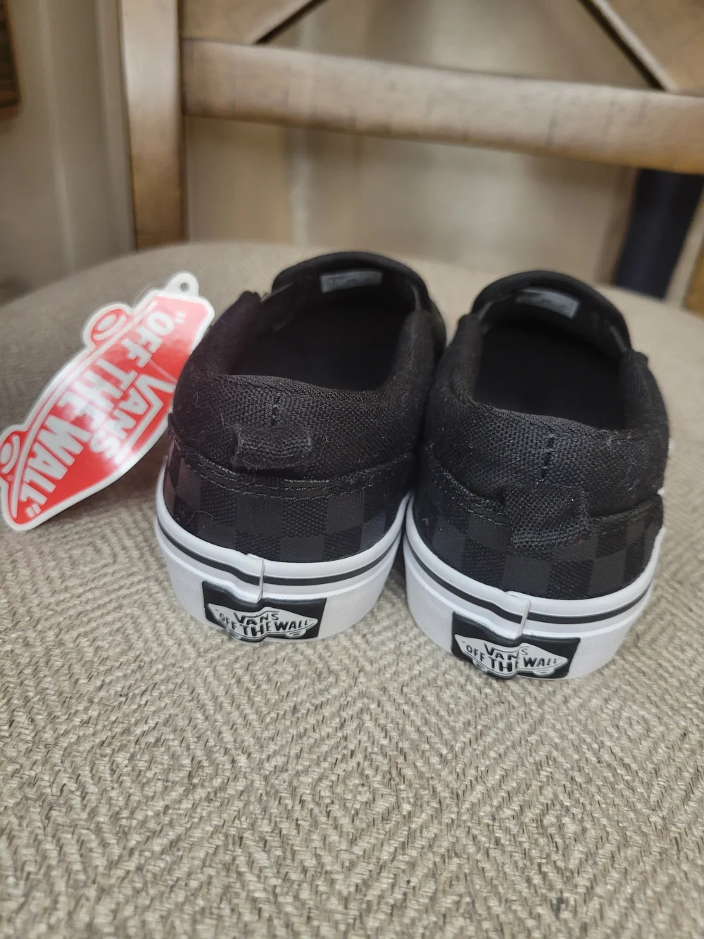 Vans Kids Classic Slip-On Checkerboard Sneakers in Black